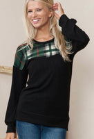 Acting Pro Green Plaid Contrast Long Sleeve W/ Side Slits-Curvy