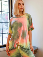 Olive Pink & Light Green Tie-Dye loungewear Set