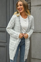 Plaid Fringe Trim Open Front Longline Cardigan