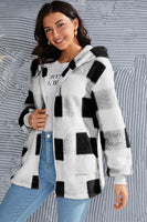 Double Take Full Size Plaid Long Sleeve Hooded Coat