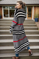 Striped Open Front Long Sleeve Longline Sweater Cardigan