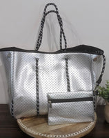 Metallic Silver Neoprene Tote