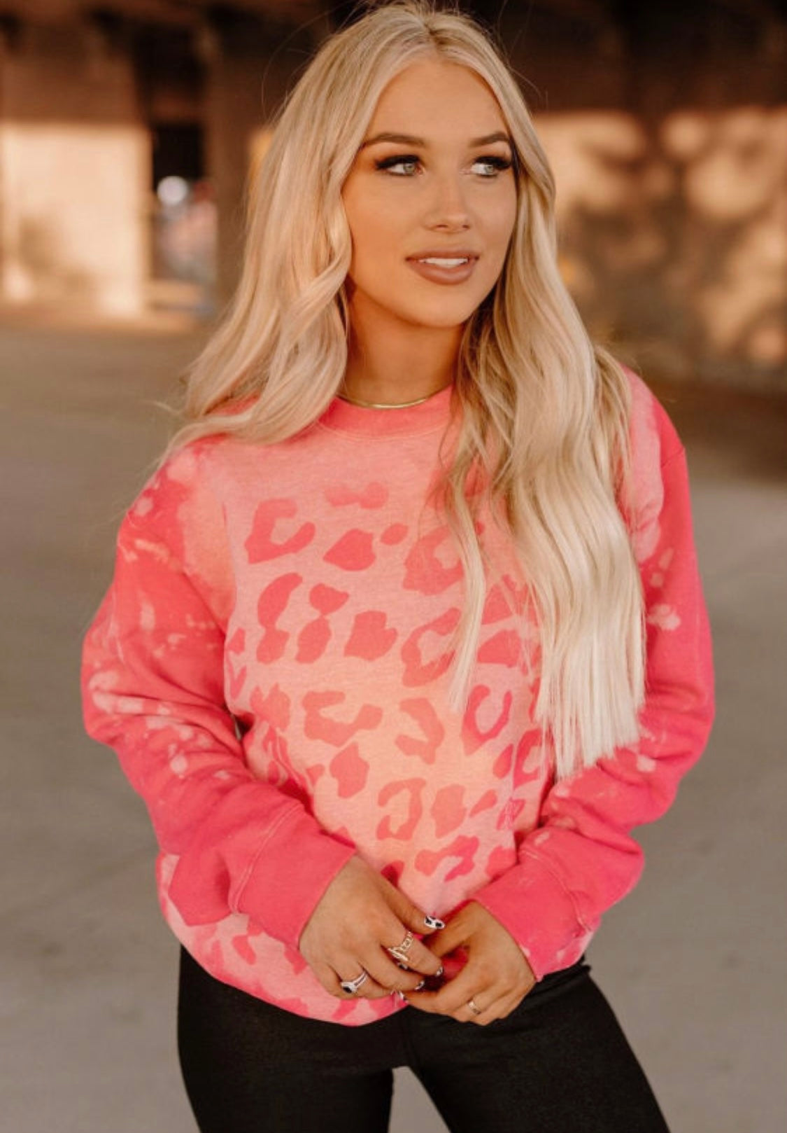 Pink Bleached Cheetah Print Sweatshirt