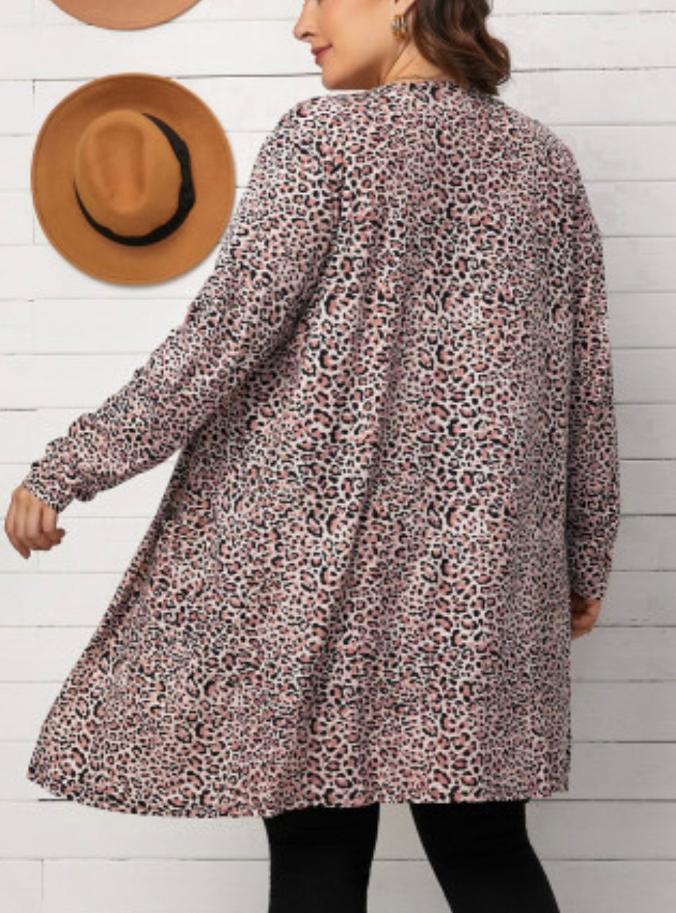 Leopard Print Open Front Cardigan-Curvy