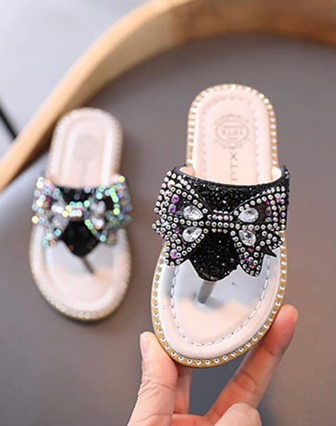 Toddler Girls Bow & Rhinestone Decor Flip Flops