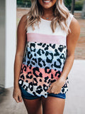 Leopard Color Block Ribbed Sleeveless Tank Top