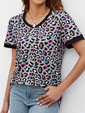 Leopard Round Neck Short Sleeve Tee Shirt