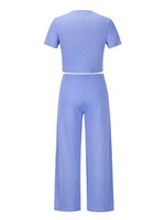 Round Neck Short Sleeve Top and Pocketed Pants Set