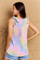 Heimish Colorful Mind Full Size Tie Dye Print Ruffle Sleeve Top