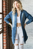 Veveret Pocketed Button Up Washed Denim Shirt