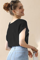 Ninexis V-Neck Trim Rolled Short Sleeve Shirt