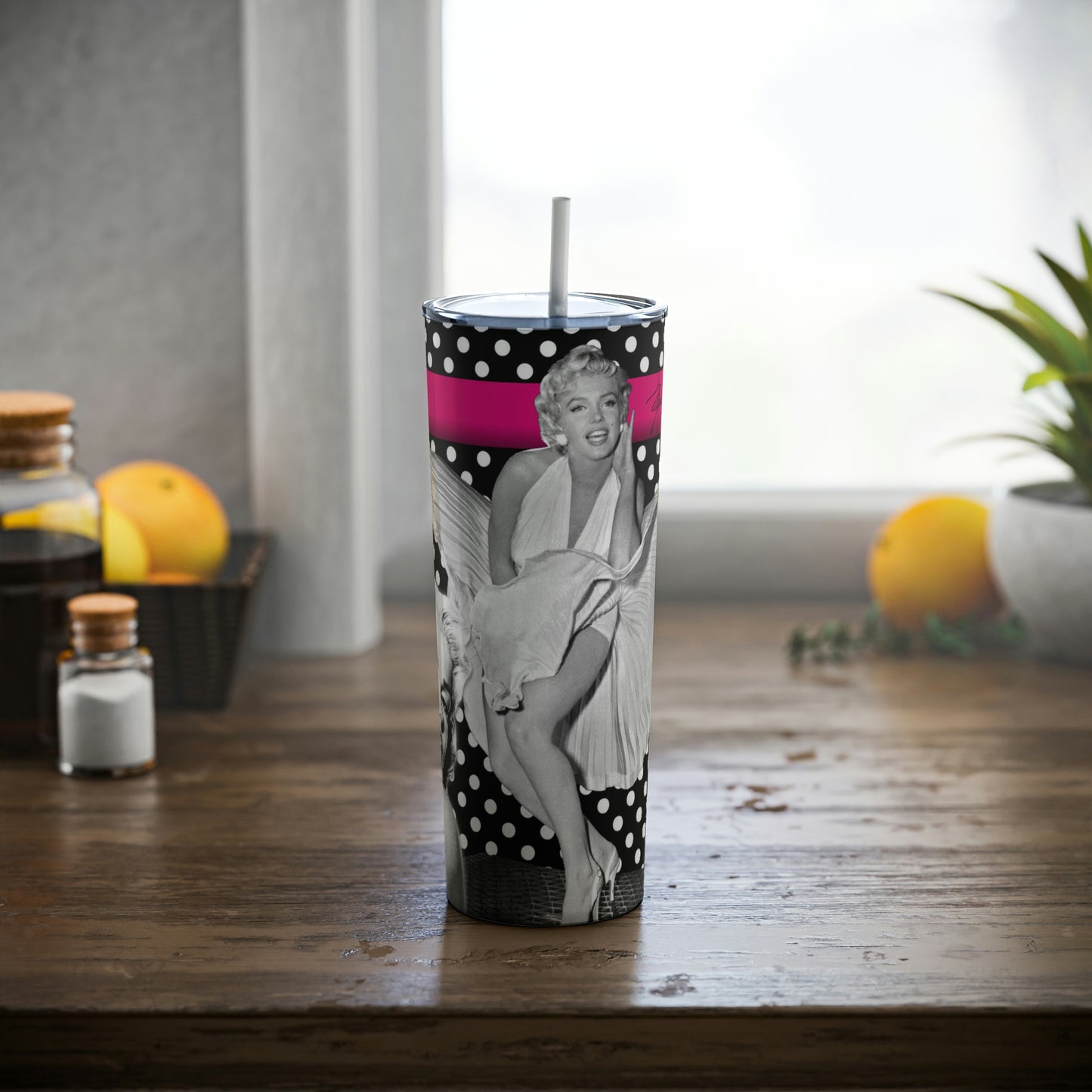 Polka Dot Marilyn Skinny Steel Tumbler with Straw, 20oz