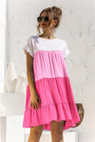 Color Block Round Neck Ruffle Hem Dress