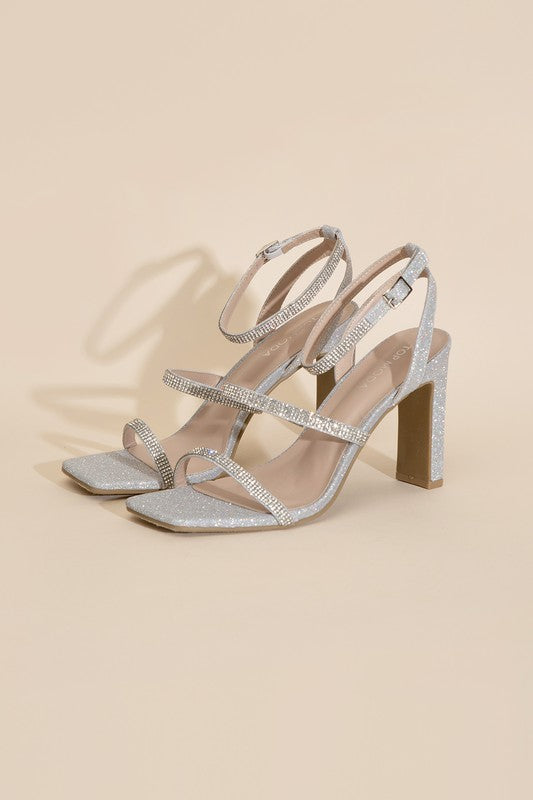 DEVIN SILVER RHINESTONE HEELS