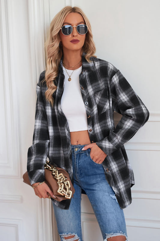 Plaid Curved Hem Longline Shirt