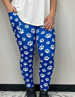 Blue paw print leggings with pockets
