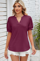 Notched Ruched Short Sleeve T-Shirt