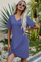 Twisted V-Neck Short Sleeve Dress