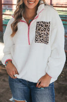 Half Zip Leopard Contrast Long Sleeve Sweatshirt