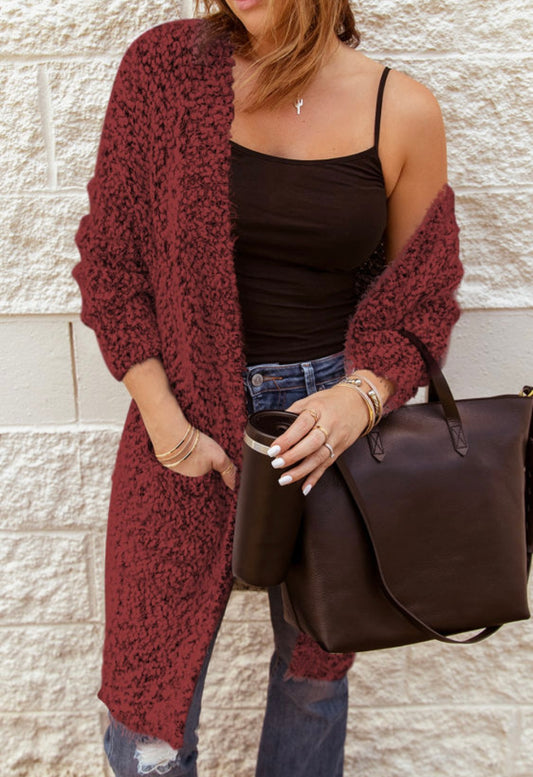 Burgundy Chunky Knit Cardigan