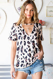 Leopard Cutout Short Sleeve Top
