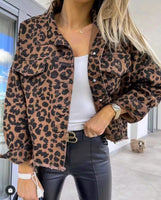 Leopard Raw Hem Denim Jacket