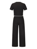 Round Neck Short Sleeve Top and Pocketed Pants Set