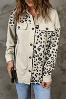 Double Take Leopard Print Pocketed Corduroy Jacket