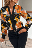 Floral Notched Long Sleeve Blouse