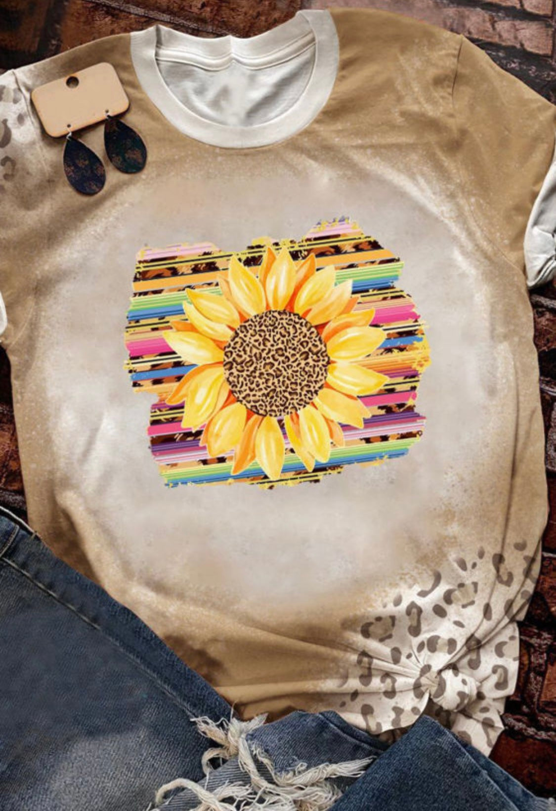 Bleached Sunflower Leopard Graphic Tee
