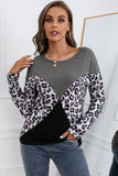 Leopard Patch Color Block Ribbed Top