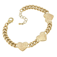 Curb Chain Link Heart Bracelet in Worn Gold