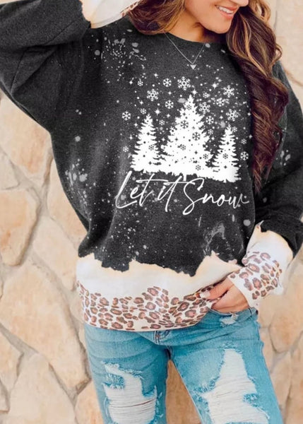 Snowy ‘Let it Snow’ Christmas Bleach/Leopard Print Sweatshirt