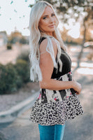 Leopard Floral Color Block V-Neck Tank Top