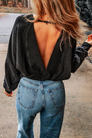 Double Take Round Neck Open Back Sweatshirt