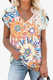 Printed Petal Sleeve V-Neck Blouse