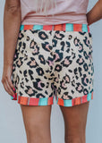 Colorblock Trimmed Leopard Print Shorts