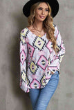 Geometric V-Neck Long Sleeve T-Shirt