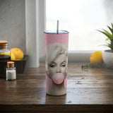 Bubblegum Pink Marilyn Skinny Steel Tumbler with Straw, 20oz
