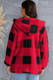 Double Take Full Size Plaid Long Sleeve Hooded Coat