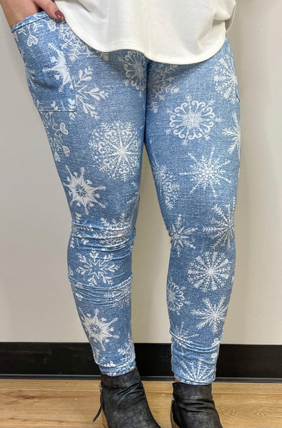 Blue Snowflake Leggings W/ Pockets
