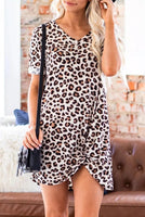 Cheetah Twist Front V Neck T Shirt Dress