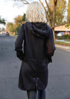 Edgy Black Asymmetrical Draped Zip Up Wide Lapel Collar Hooded Jacket