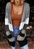 Gray Color Block Open Front Cardigan