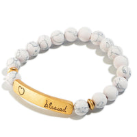 Natural Stone Beaded "Blessed" Stretch Bracelet-multiple colors