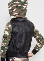 Girls Camo Printed Hooded Moto Jacket