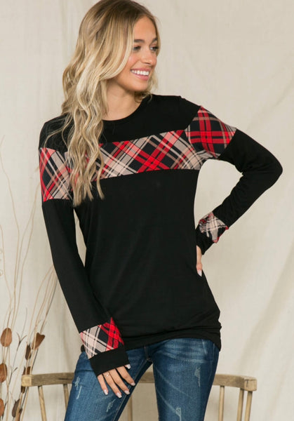 Acting Pro Full Size Run Plaid Contrast Long Sleeve
