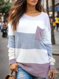 Striped Round Neck Sweater with Pocket