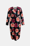 Plus Size Floral Print Surplice Neck Long Sleeve Dress