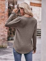 Pleated Detail Curved Hem Long Sleeve Top